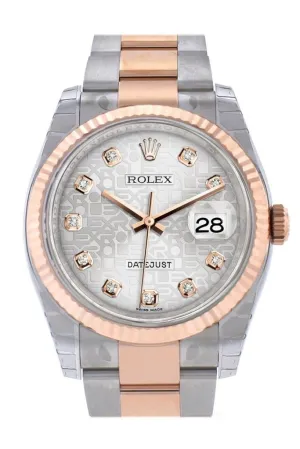 Rolex Datejust 36 Silver Jubilee design set with diamonds Dial Fluted Steel 18k Rose Gold Oyster Watch 116231 Pre-owned