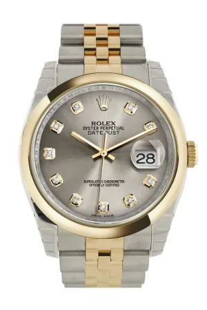 Rolex Datejust 36 Steel Diamond Dial 18k Gold Two Tone Jubilee Watch 116203 Pre-owned