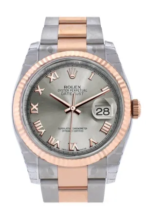 Rolex Datejust 36 Steel Roman Dial Fluted Steel and 18k Rose Gold Oyster Watch 116231 Pre-owned