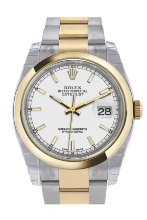 Rolex Datejust 36 White Dial 18k Gold Two Tone Oyster Watch 116203 Pre-owned