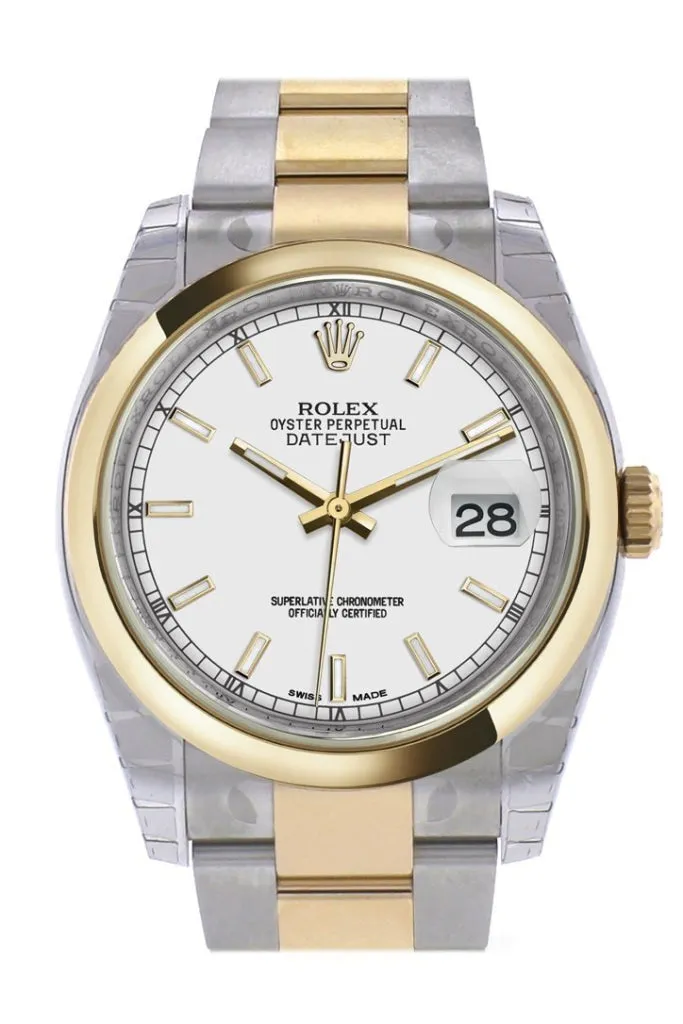 Rolex Datejust 36 White Dial 18k Gold Two Tone Oyster Watch 116203 Pre-owned