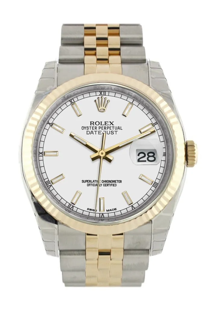 Rolex Datejust 36 White Dial Fluted 18K Gold Two Tone Jubilee Watch 116233 Pre-owned