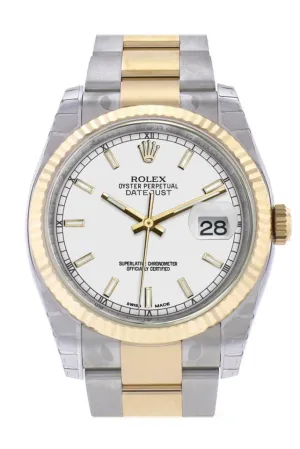 Rolex Datejust 36 White Dial Fluted 18K Gold Two Tone Oyster Watch 116233 Pre-owned