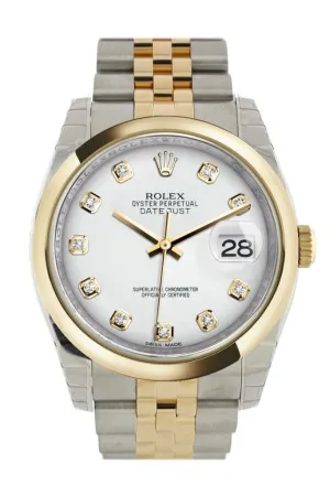 Rolex Datejust 36 White Diamond Dial 18k Gold Two Tone Jubilee Watch 116203 Pre-owned