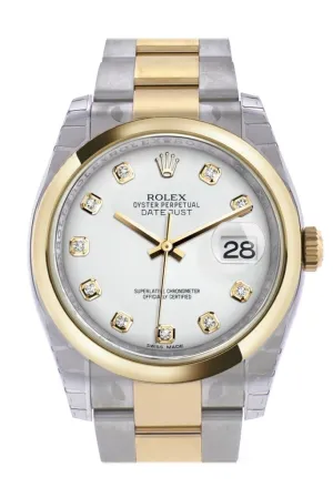 Rolex Datejust 36 White Diamond Dial 18k Gold Two Tone Oyster Watch 116203 Pre-owned