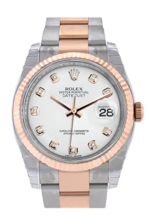 Rolex Datejust 36 White diamonds Dial Fluted Steel and 18k Rose Gold Oyster Watch 116231 Pre-owned