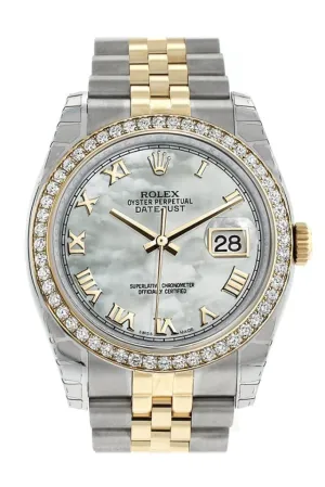 Rolex Datejust 36 White mother-of-pearl Dial 18k White Gold Diamond Bezel Jubilee Ladies Watch 116243 Pre-owned