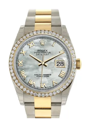 Rolex Datejust 36 White mother-of-pearl Dial 18k White Gold Diamond Bezel Ladies Watch 116243 Pre-owned