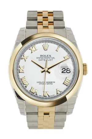 Rolex Datejust 36 White Roman Dial 18k Gold Two Tone Jubilee Watch 116203 Pre-owned