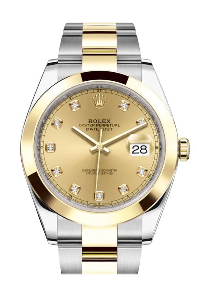 Rolex Datejust 41 Champagne Diamond Dial Steel and 18K Yellow Gold Oyster Men's Watch 126303