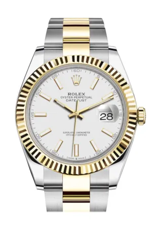 Rolex Datejust 41 White Dial Fluted Bezel 18k Yellow Gold Mens Watch 126333
