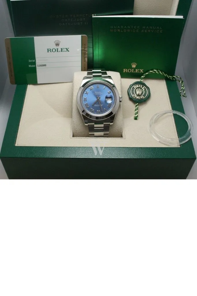ROLEX Datejust II 41 Blue Azzurro Roman Dial Steel Men's Watch 116300 Pre-owned