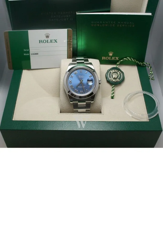 ROLEX Datejust II 41 Blue Azzurro Roman Dial Steel Men's Watch 116300 Pre-owned