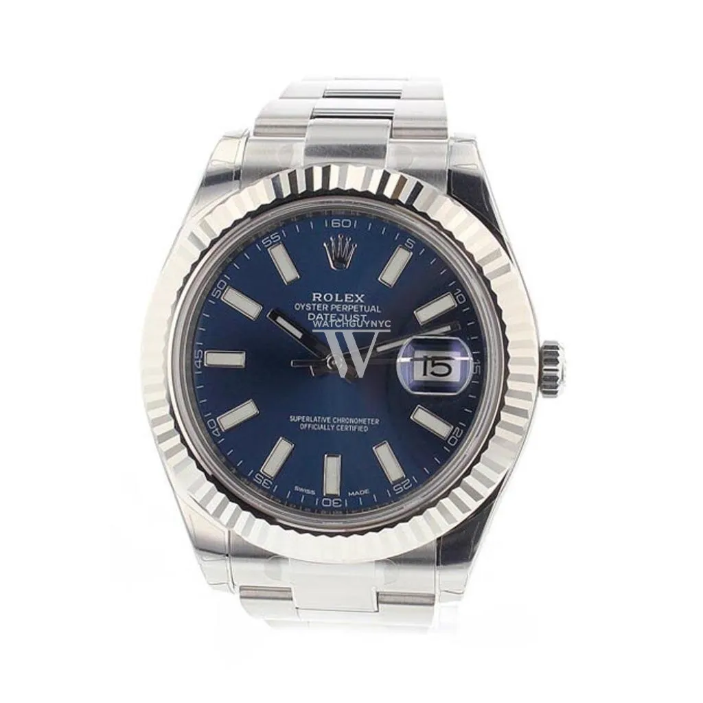 ROLEX Datejust II 41 Blue Dial 18k White Gold Fluted Bezel Steel Men's Watch 116334 Pre-owned