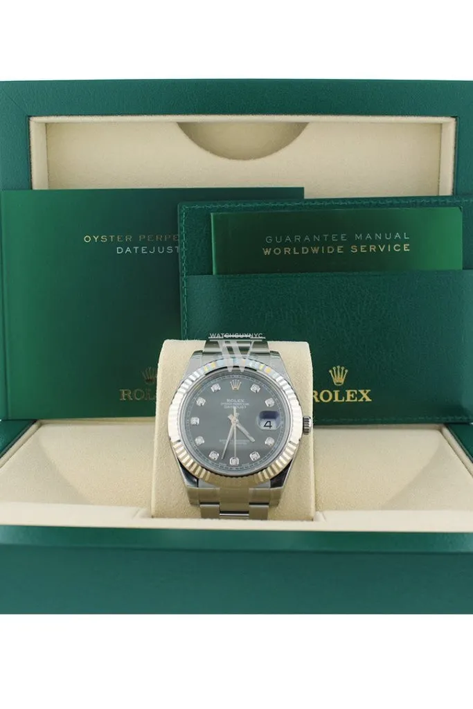 ROLEX Datejust II 41 Rhodium Diamond Dial Men's Watch 116334 Pre-owned