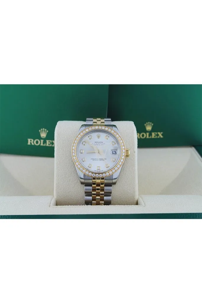 Rolex Datejust Lady 31 Silver Diamond Dial 18 Carat Yellow Gold Ladies Watch 178383 Pre-owned
