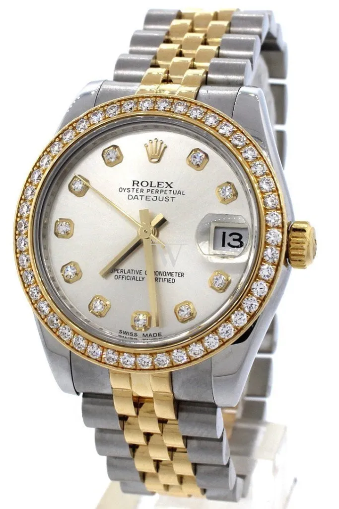 Rolex Datejust Lady 31 Silver Diamond Dial 18 Carat Yellow Gold Ladies Watch 178383 Pre-owned