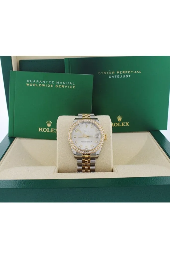 Rolex Datejust Lady 31 Silver Diamond Dial 18 Carat Yellow Gold Ladies Watch 178383 Pre-owned