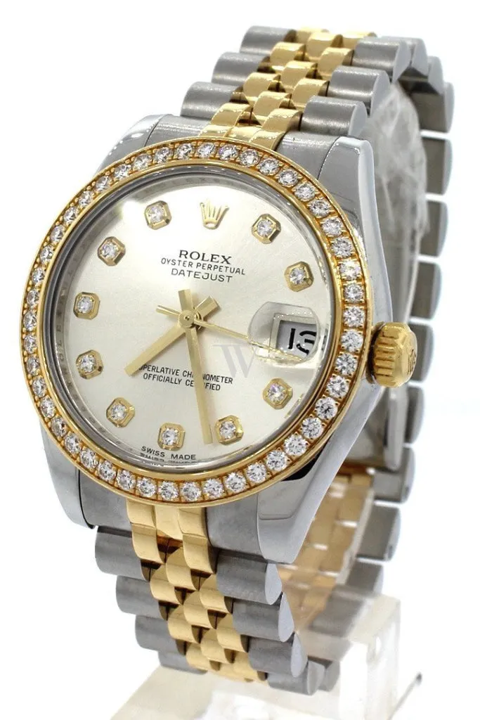 Rolex Datejust Lady 31 Silver Diamond Dial 18 Carat Yellow Gold Ladies Watch 178383 Pre-owned