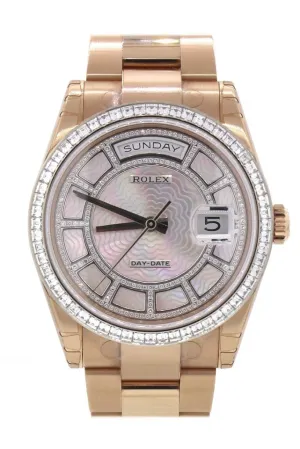 Rolex Day-Date 36 Carousel of Pink Mother of Pearl Diamond Dial 18K Everose gold Automatic Watch 118395BR