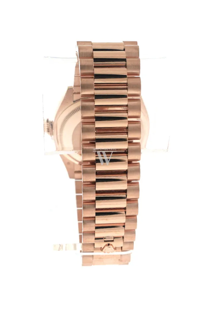 Rolex Day-Date 36 Everose Diamond Bezel  Diamond Paved Rainbow Sapphire Dial President Bracelet Watch 128345RBR