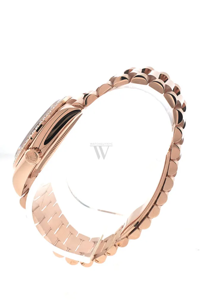 Rolex Day-Date 36 Everose Diamond Bezel  Diamond Paved Rainbow Sapphire Dial President Bracelet Watch 128345RBR
