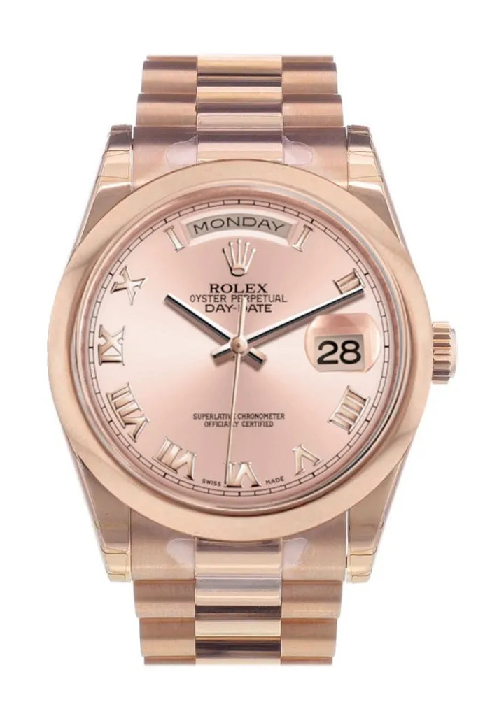 Rolex Day-Date 36 Pink Roman Dial President Everose Gold Watch 118205