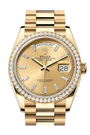 Rolex Day Date 36mm Champagne Diamond Dial Diamond Bezel Yellow Gold President Bracelet 128348RBR