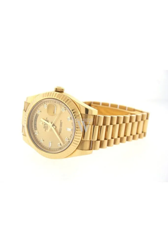 Rolex DAY-DATE II 41 Champagne Diamond Dial 18K Yellow Gold Men's Watch 218238