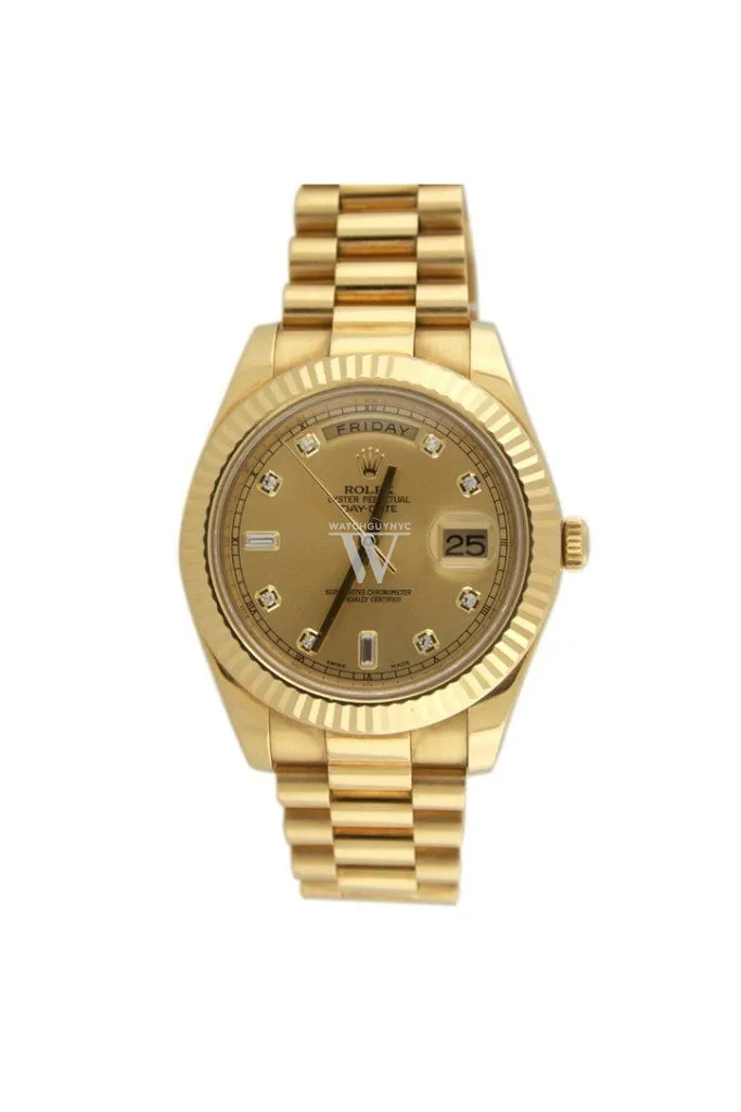 Rolex DAY-DATE II 41 Champagne Diamond Dial 18K Yellow Gold Men's Watch 218238