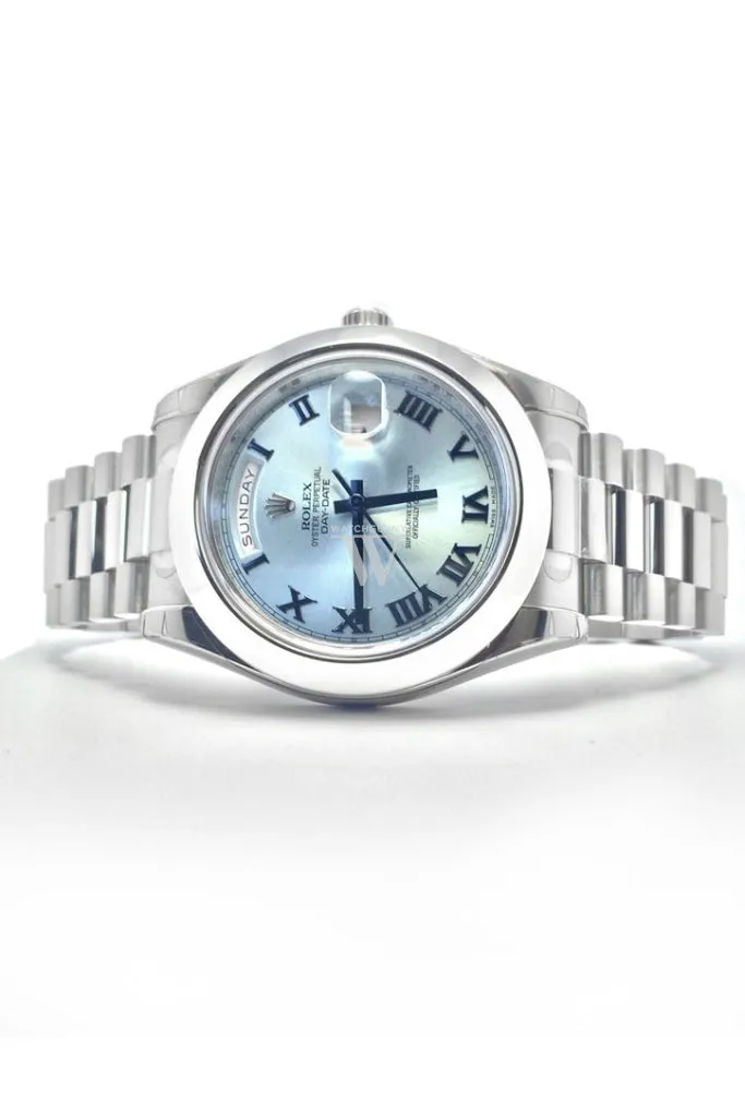 ROLEX Day-Date II 41 Ice Blue Dial Platinum President Men's Watch 218206