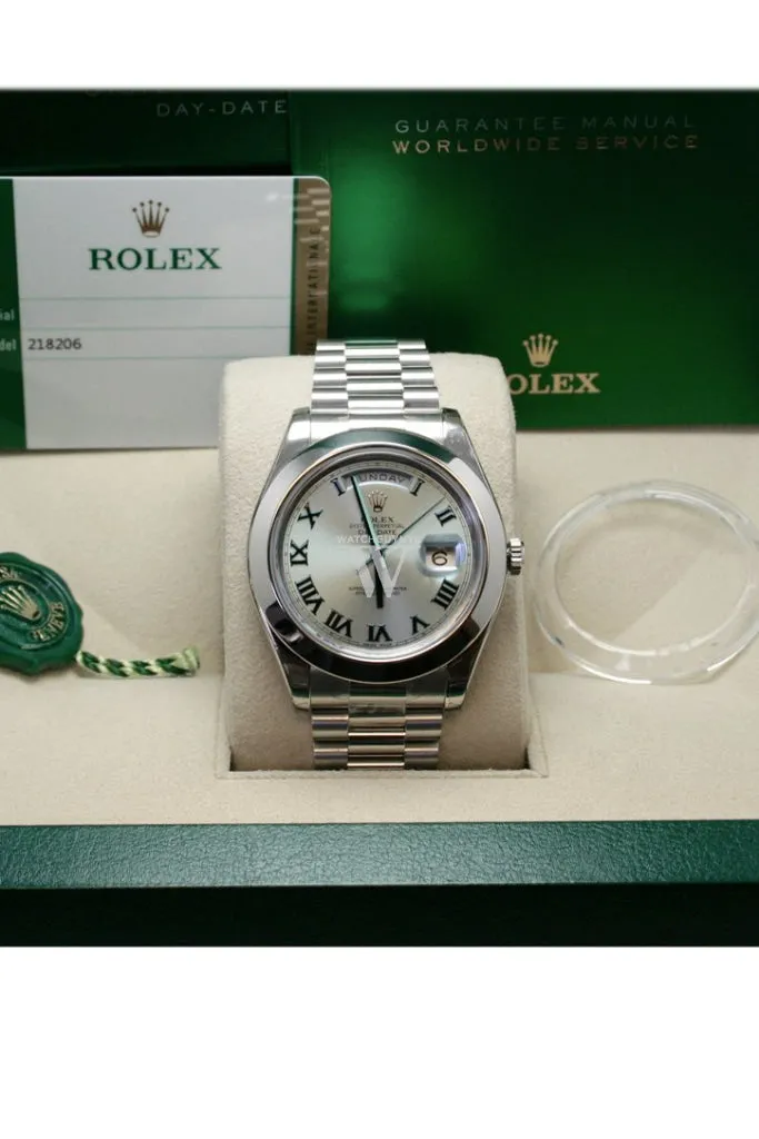 ROLEX Day-Date II 41 Ice Blue Dial Platinum President Men's Watch 218206