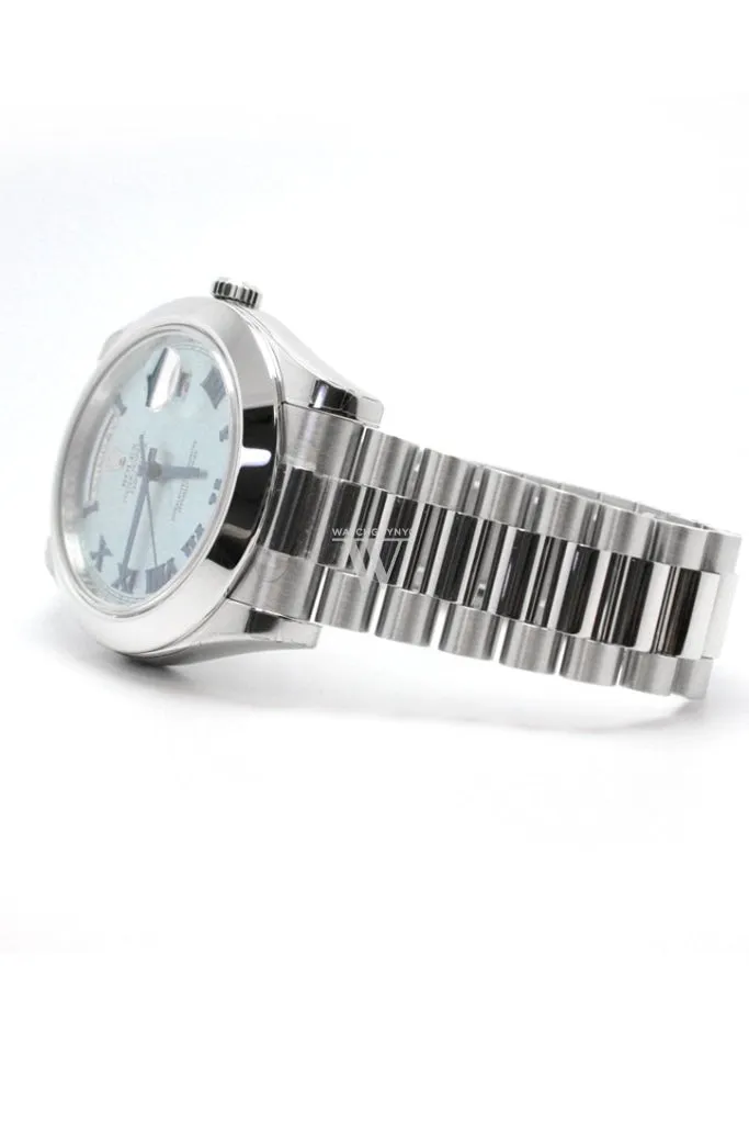 ROLEX Day-Date II 41 Ice Blue Dial Platinum President Men's Watch 218206