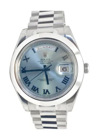 ROLEX Day-Date II 41 Ice Blue Dial Platinum President Men's Watch 218206