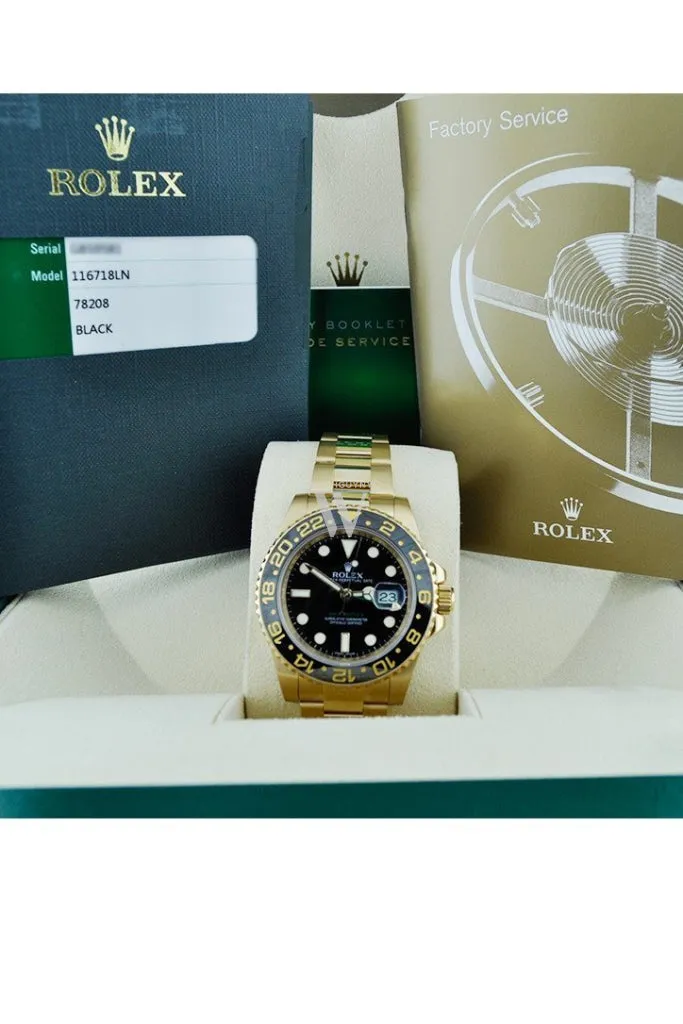 Rolex GMT Master II Black Dial Bracelet 18kt Yellow Gold Men's Watch 116718 Pre-Owned