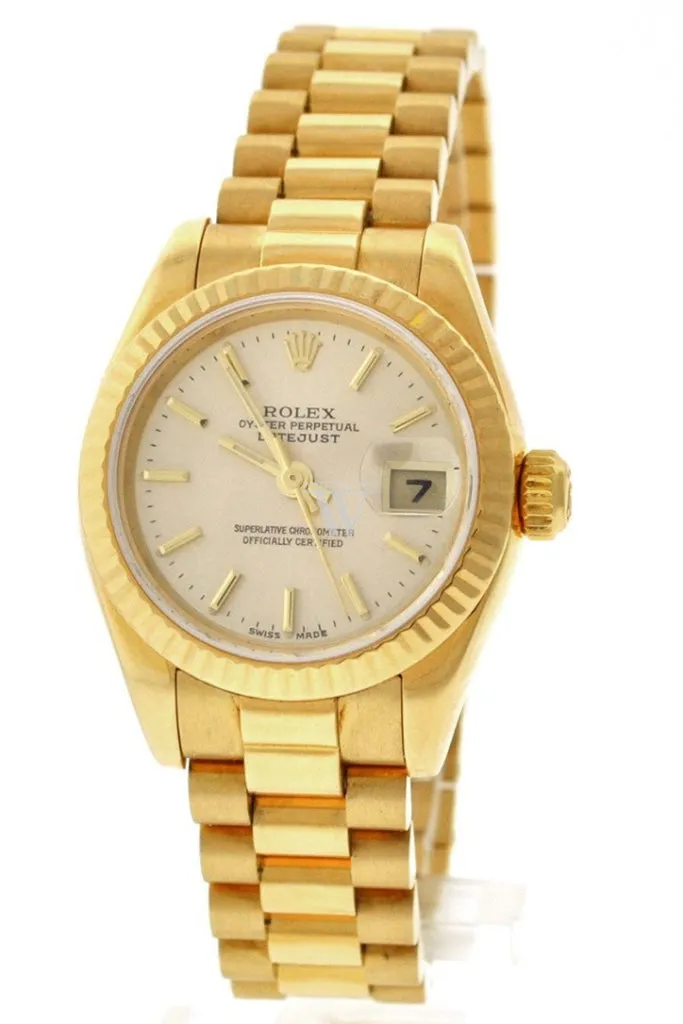 Rolex Lady-Datejust 26 Champagne Dial 18K Yellow Gold President Automatic Ladies Watch 179178 Pre-owned