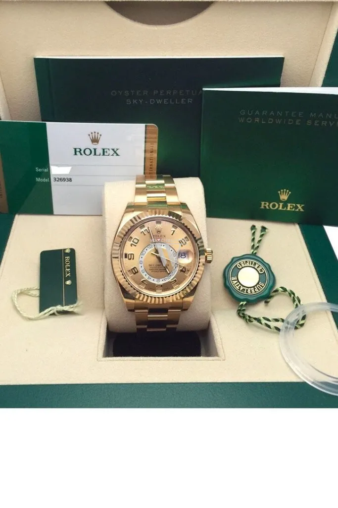 Rolex Sky-Dweller 42 Champagne Arabic Dial Yellow Gold Men's Watch 326938