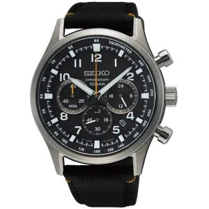 Seiko Men's Watch - Chronograph Quartz Black Dial Nylon Strap | SSB449P1