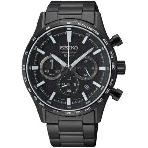Seiko Men's Watch - Dress Chronograph Quartz Black Dial Bracelet | SSB415P1