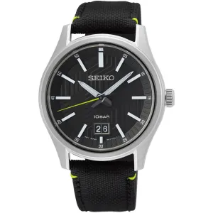 Seiko Men's Watch - Essentials Quartz Black Dial Nylon/Leather Strap | SUR517