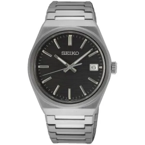 Seiko Men's Watch - Quartz Black Dial Silver Steel Bracelet Date Display | SUR557P1