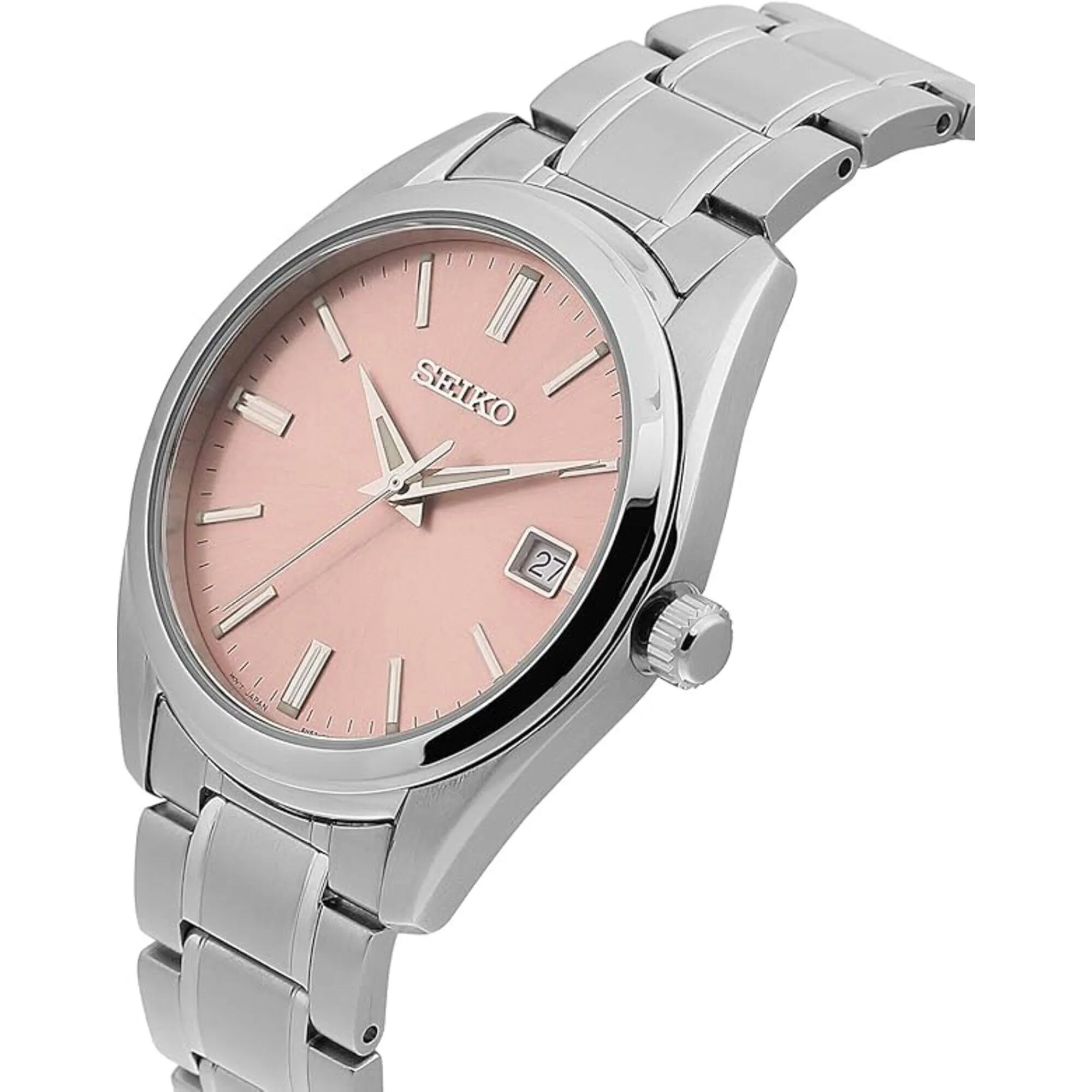 Seiko Men's Watch - Quartz Pink Dial Silver Tone Stainless Steel Bracelet | SUR523