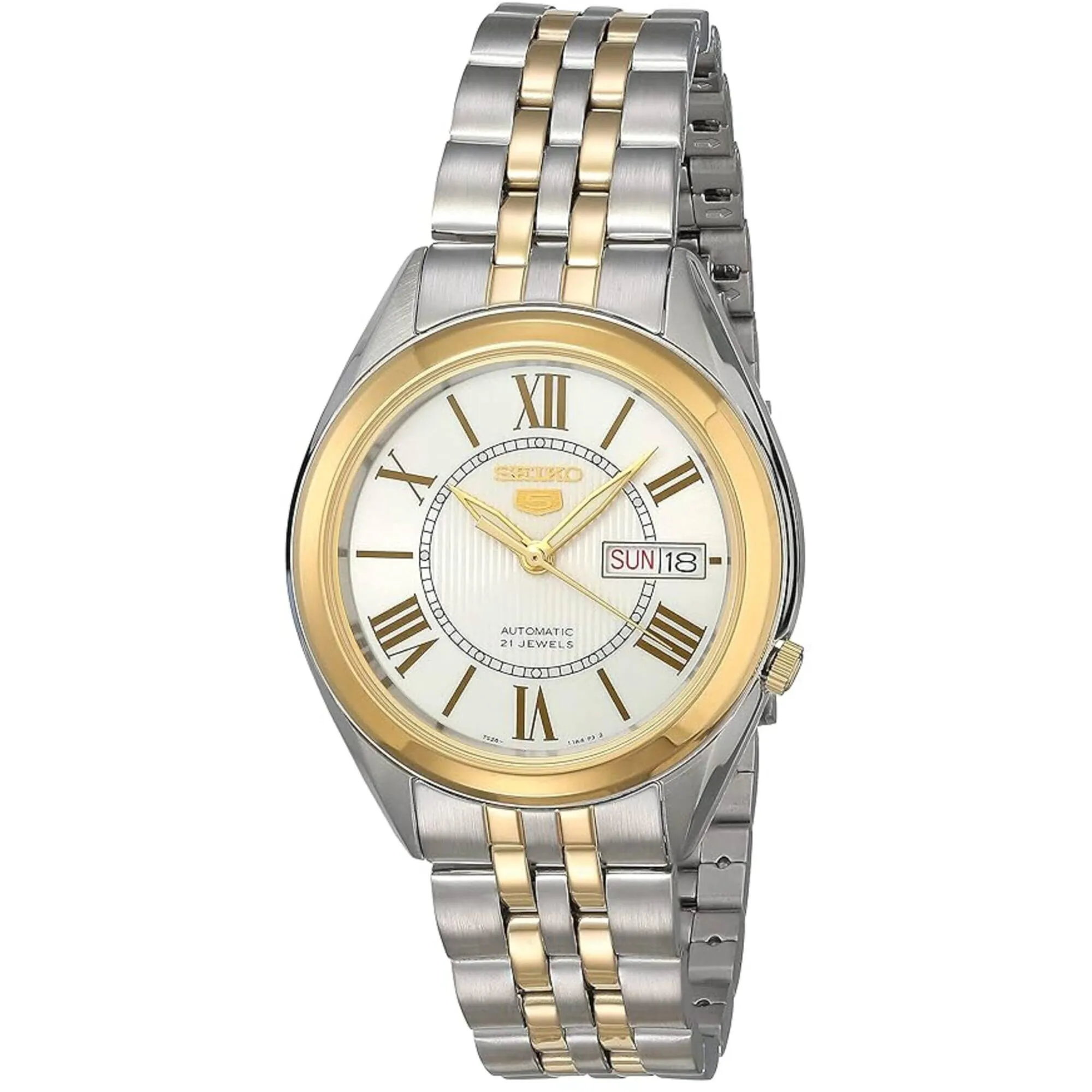 Seiko Men's Watch - Seiko 5 Automatic White Dial Two Tone Bracelet | SNKL36J1