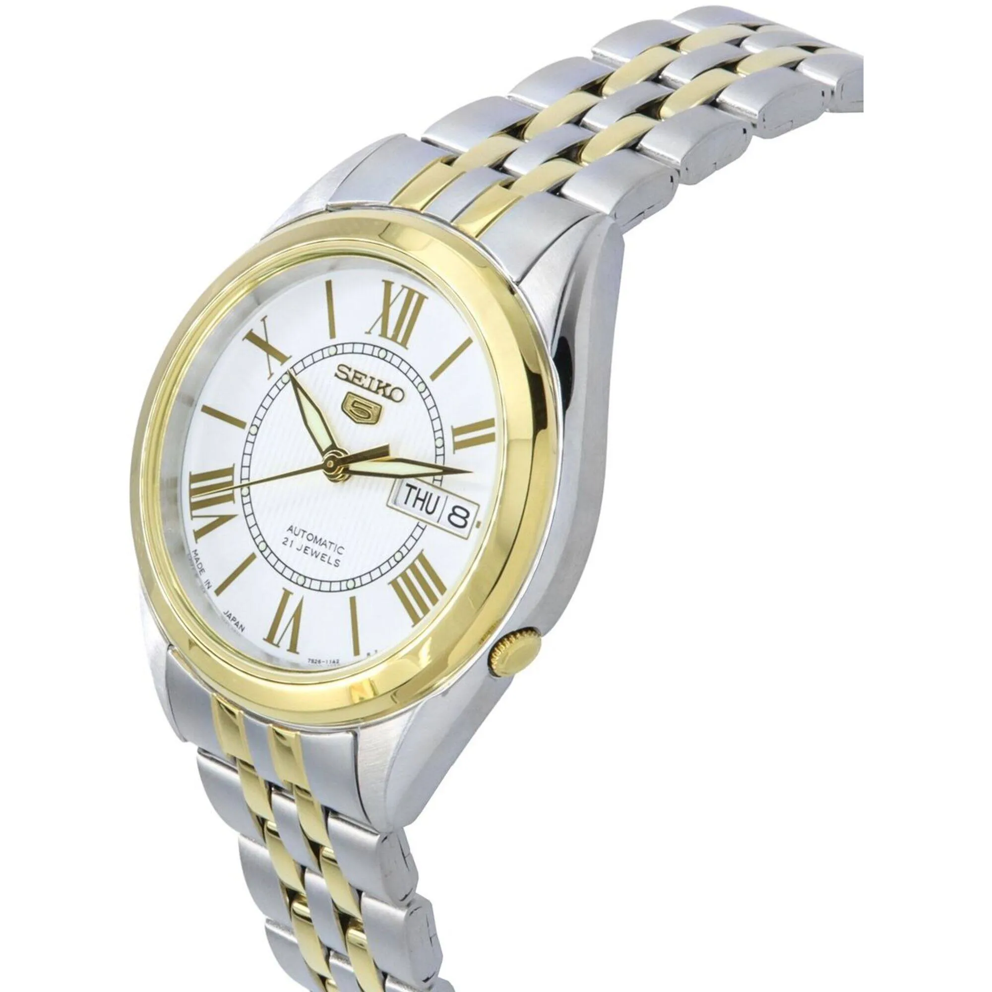 Seiko Men's Watch - Seiko 5 Automatic White Dial Two Tone Bracelet | SNKL36J1