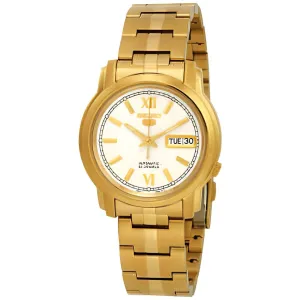 Seiko Men's Watch - Seiko 5 Automatic White Dial Yellow Gold Bracelet | SNKK84