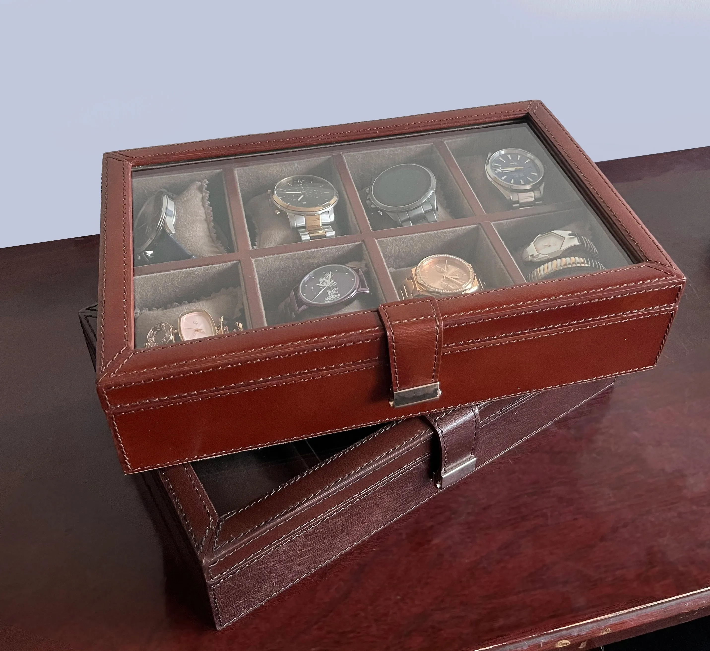 Signature Leather Watch Case - 8 Slots (Brown)
