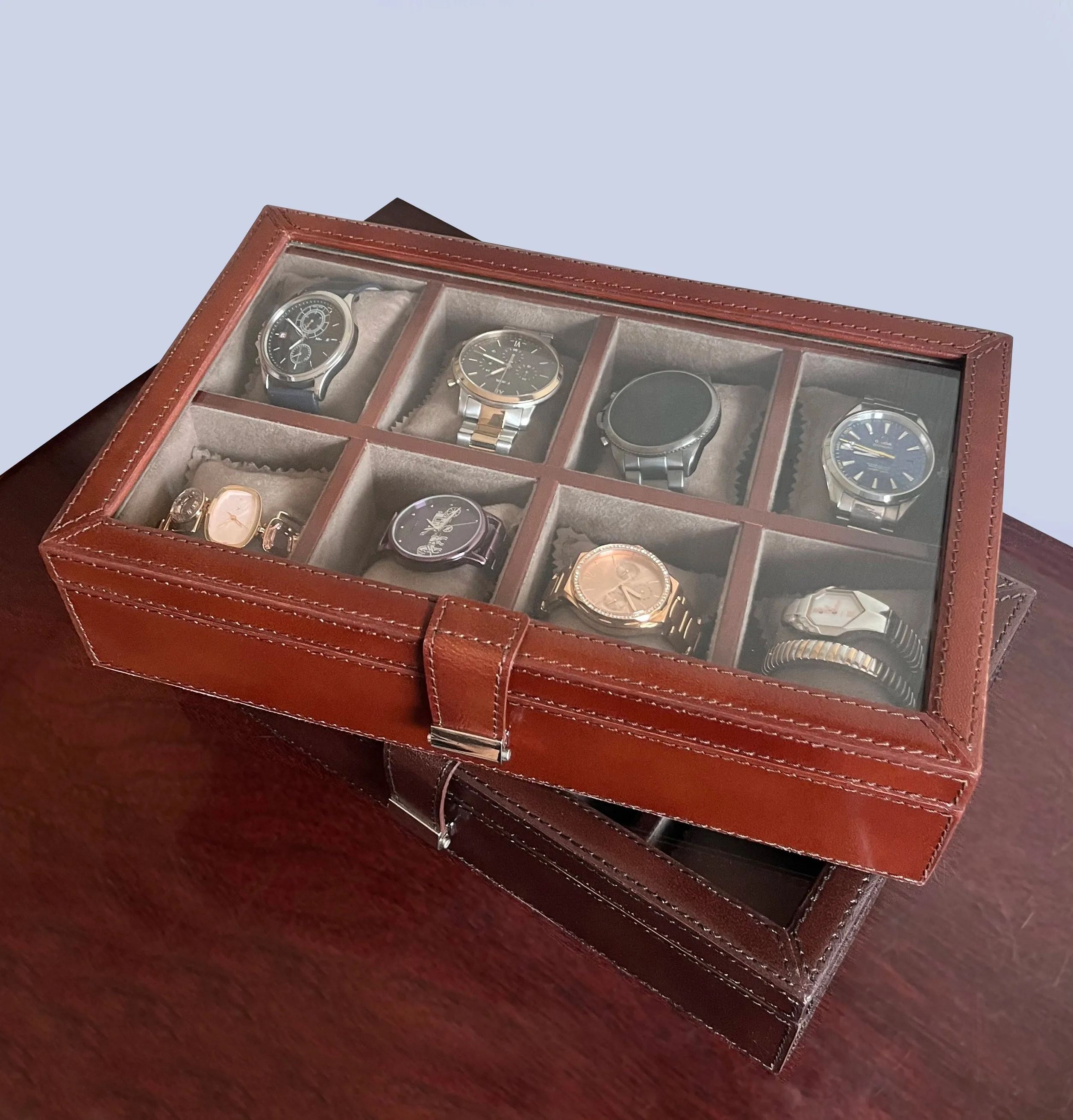 Signature Leather Watch Case - 8 Slots (Brown)
