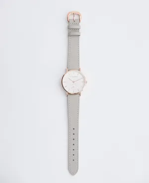 The Classic: Rose Gold Case / White Dial / Light Grey Leather