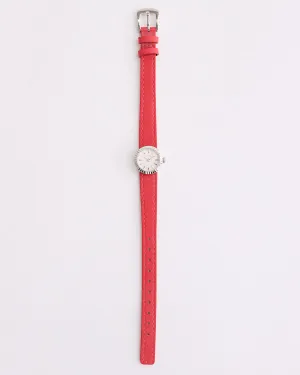 The Dot Watch: Polished Silver / White Dial / Red Leather