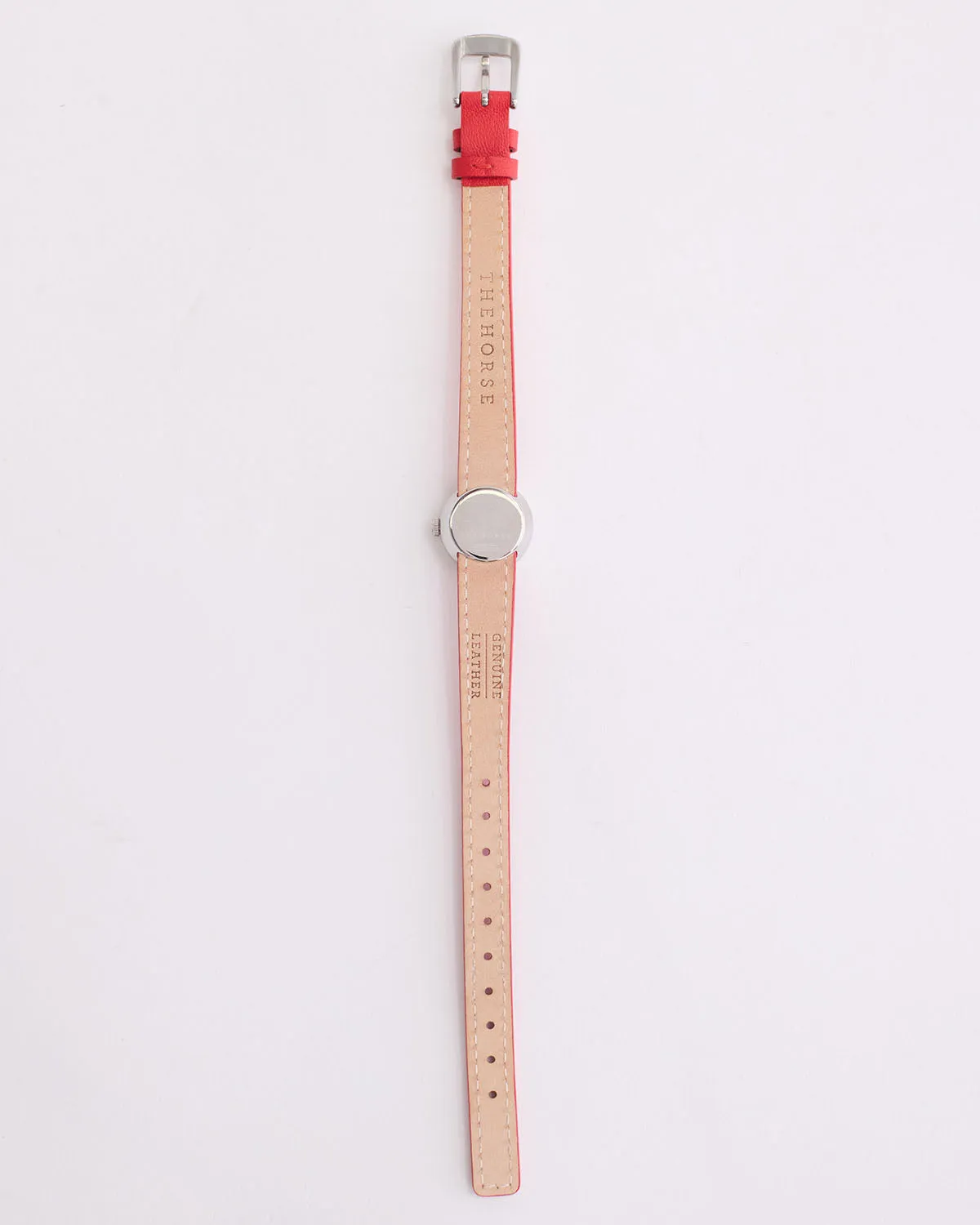 The Dot Watch: Polished Silver / White Dial / Red Leather